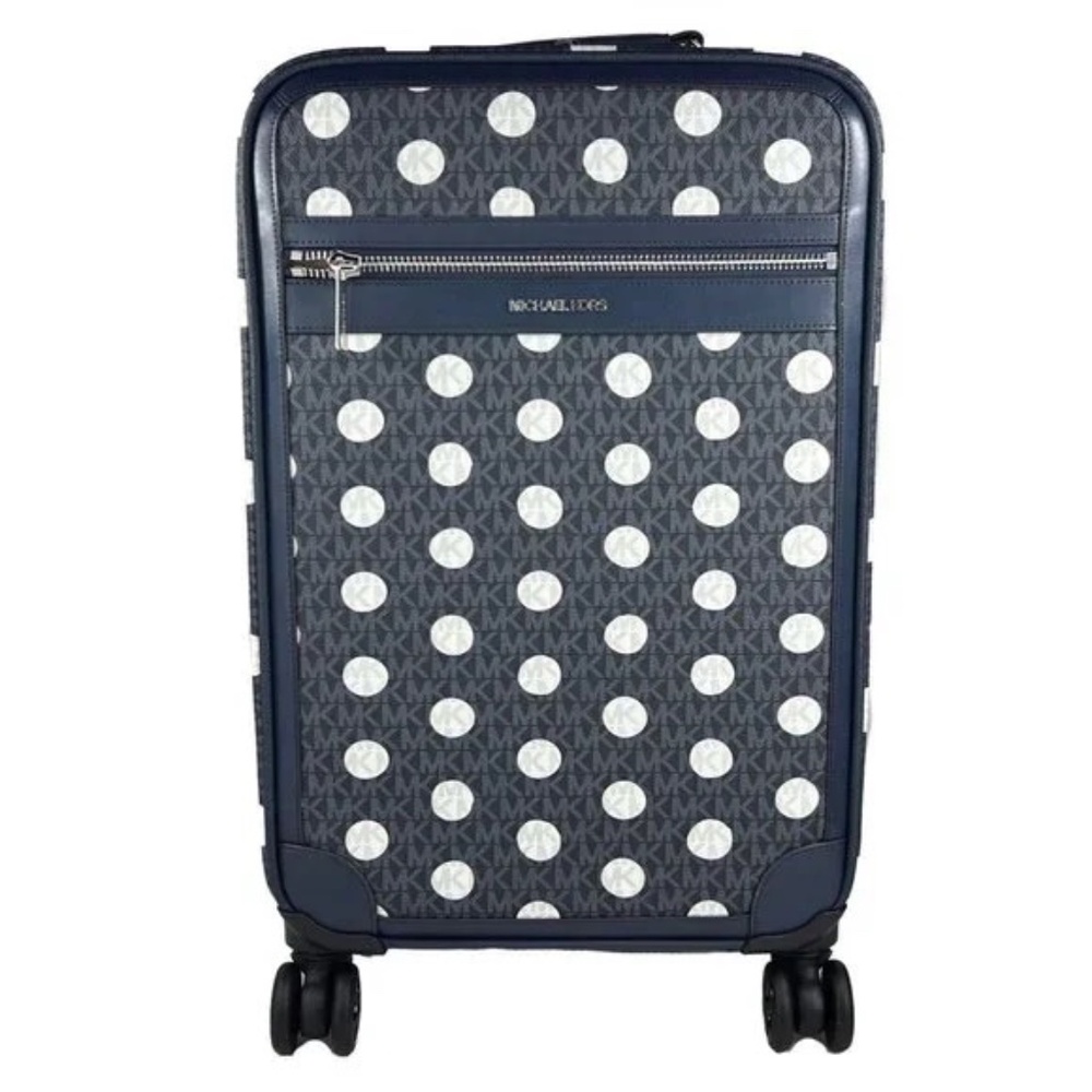 Michael Kors Travel Small Trolley Rolling Suitcase Carry On Bag Navy White